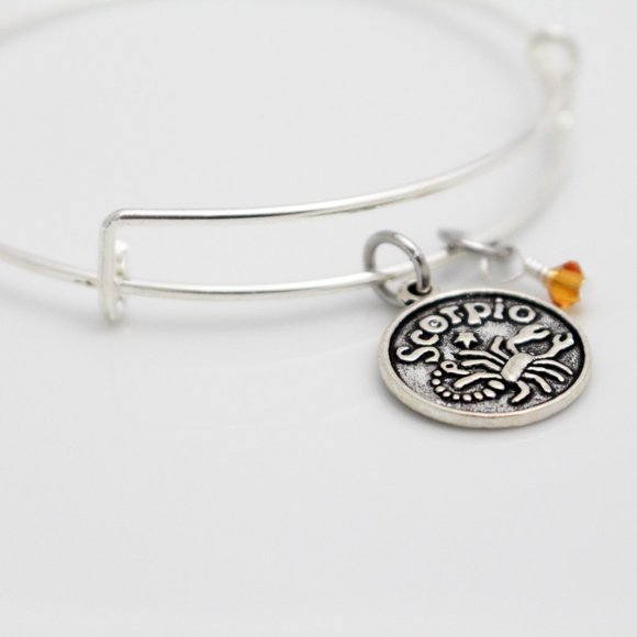 November Scorpio Adjustable Charm Bangle - Handmade Zodiac Bracelet - Picture 9 of 12